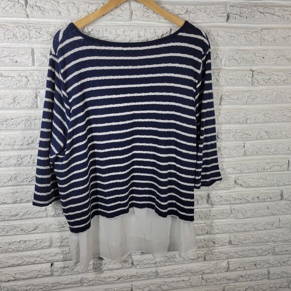 Liz Claiborne Womens Top 3X Plus Knit 3/4 Sleeve Lined Blue Stripe STR111E - Picture 5 of 7